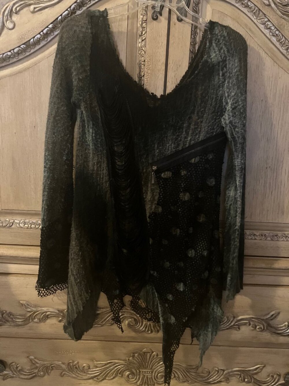 PUNK RAVE- RARE GOTH TOP -ZIPPER/GRUNGE ASYMMETRIC TUNIC - SMALL TO MEDIUM - EUC